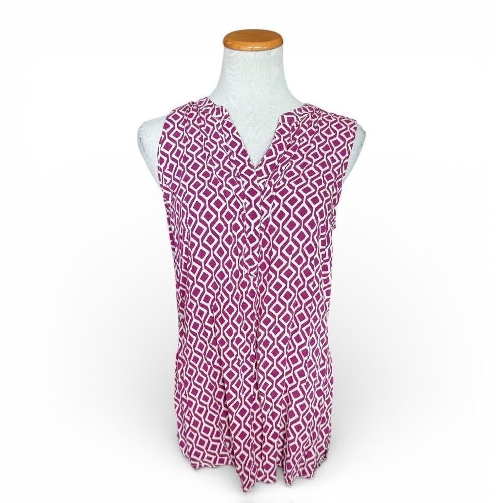 Womens Sandra Diamond Allover Print Split Neck Sleeveless Top - Sz XL
